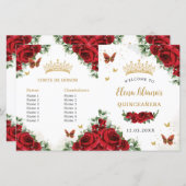 Quinceañera Red Floral Gold Vlinders Programma (Voorkant / Achterkant)