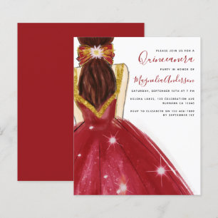 Quinceanera Red Gold Dress Budget Uitnodiging