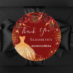 Quinceanera red gold jurk Dank je Ronde Sticker