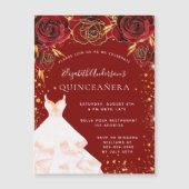 Quinceanera red gold white jurk luxe magnetische uitnodiging (Voorkant)
