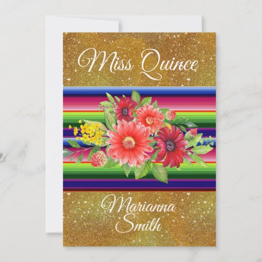 Quinceanera Red Mexican Miss Quince Invite Kaart (Achterkant)