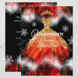 Quinceanera Red Oranje Ice snewflake Fire Dress Kaart