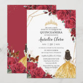 Quinceañera Red Rose Floral Yellow Dress Princess Kaart (Voorkant / Achterkant)