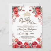 Quinceanera - Red Rose Gold Tiara Invitation (Devant)