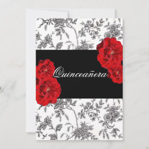 Quinceanera, Red Roses Invitation / Sweet Sixteen Kaart