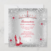 Quinceanera Red Silver Winter Wonderland Kaart (Voorkant)
