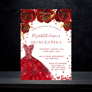 Quinceanera red white jurk rozen luxe kaart