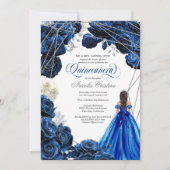 Quinceañera Regal Royal Blue & Silver w Gown Invit Kaart (Voorkant)
