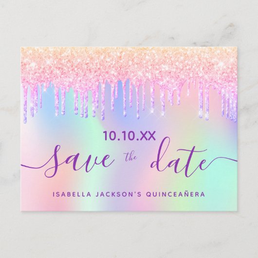 Quinceanera regenboog glitters roze uitnodiging ka (Voorkant)