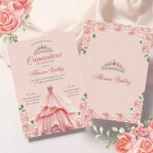 Quinceanera Robe Rose Argent Floral Invitation