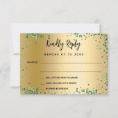 Quinceanera robe verte fleurs or RSVP carte (Devant)