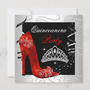 Quinceanera RODE Diamant Zwart Wit Feest Kaart