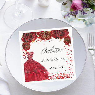 Quinceanera rode jurk bloemen wit servet
