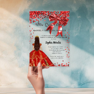 Quinceanera rode jurk strik doorzichtig acryl uitnodigingen