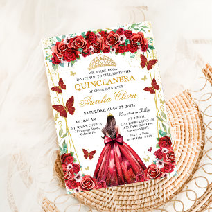 Quinceañera Rode Rozen Bloemen Prinses Vlinders Kaart