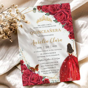 Quinceañera Rode Rozen Bloemstuk Gouden Prinsessen Kaart