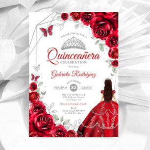 Quinceanera rode rozen jurk zilver kaart