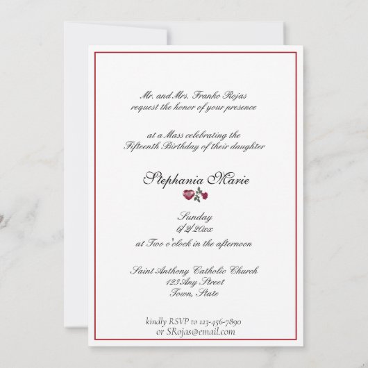 Quinceanera Rode Satijnen Rozen Zwart Witte Toile Kaart (Achterkant)