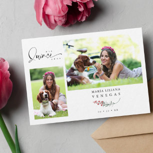 Quinceañera Rode Trendige Takken Español 2 Foto's Kaart