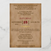 Quinceañera Rood Engels Rozen & Goud Rood Masker Folie Uitnodiging (Achterkant)