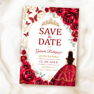 Quinceanera Rood Gouden Bloemen Save The Date