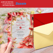 Quinceañera Rood Gouden Mis Quince Jurk Bloemen Acryl Uitnodigingen