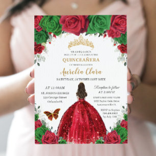 Quinceañera Rood Groen Rozen Bloemen Prinses Goud Kaart