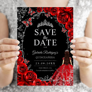 Quinceanera Rood Zilver Zwart Save The Date