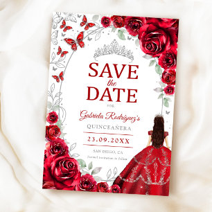 Quinceanera Rood Zilveren Bloemen Save The Date