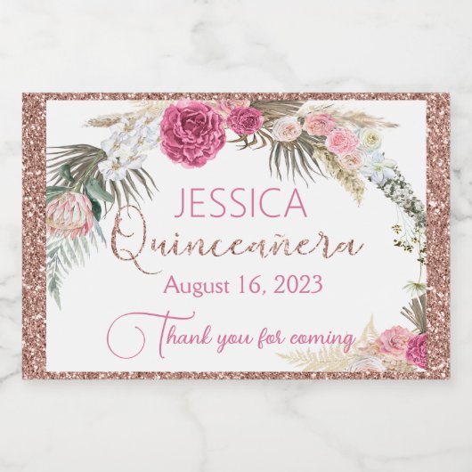 Quinceanera Roos Glans Mini Mousserende Wijn Sparkling Wijnetiket (Enkel label)