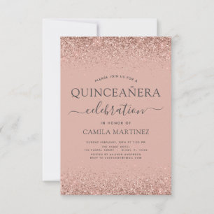 Quinceanera Roos Gold Blush Pink Glitter Sparkle Kaart