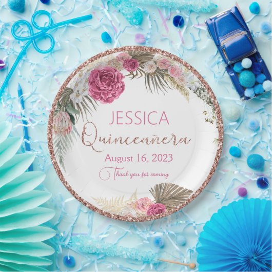 Quinceanera Roos Gold Glitter Floral Paper Bord (Feest)