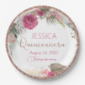 Quinceanera Roos Gold Glitter Floral Paper Bord (Voorkant)