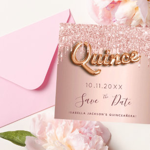 Quinceanera roos gold glitter save the date kaart