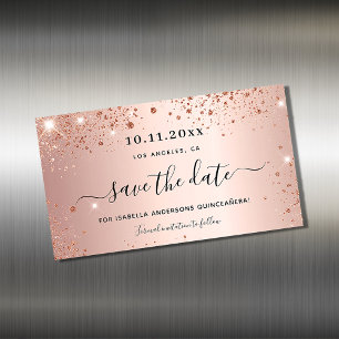 Quinceanera roos gold glitter save the date magnet