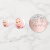 Quinceanera roos Gold glitter Silver Confetti (Achterkanten)