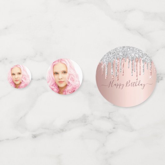 Quinceanera roos Gold glitter Silver Confetti (Achterkanten)