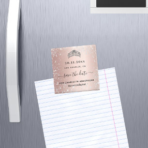 Quinceanera roos gold glitter tiara save the date magneet