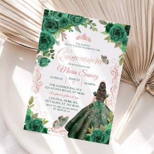 Quinceañera Roos Gold Hunter Green Floral Kaart