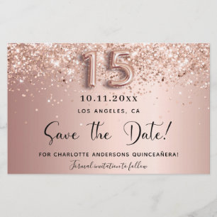 Quinceanera roos gold save the date kaart