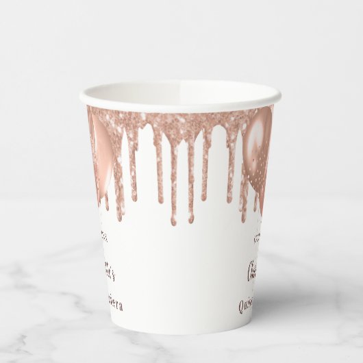 Quinceanera roos goud glitter ballonnen wit papieren bekers (Links)