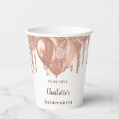 Quinceanera roos goud glitter ballonnen wit papieren bekers (Voorkant)
