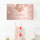 Quinceanera roos goudballonmonogram spandoek (Insitu)