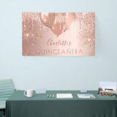 Quinceanera roos goudballonmonogram spandoek (Beurs)
