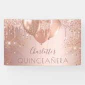Quinceanera roos goudballonmonogram spandoek (Horizontaal)