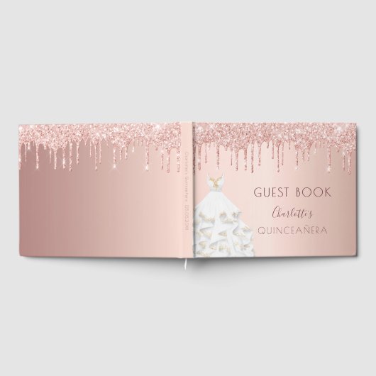Quinceanera roos goudbruine glitter-kleding gastenboek (Volledig)