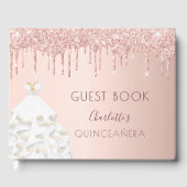 Quinceanera roos goudbruine glitter-kleding gastenboek (Voorkant)
