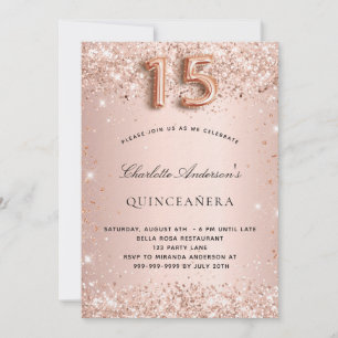 Quinceanera roos gouden blush glitterstof luxe kaart