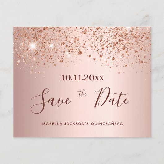 Quinceanera roos gouden budget Save the Date Flyer (Voorkant)