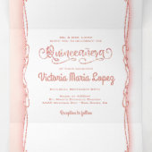 Quinceanera Roos Gouden Glitter Mexicaanse Fiesta Drieluik Uitnodiging (Binnenkant midden)